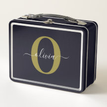 Personalised Monogram Script Name Black White Gold