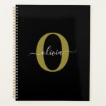 Personalised Monogram Script Name Black White Gold Planner<br><div class="desc">This elegant monogram and stylish script name design can be given as a gift for a birthday, wedding, bridal shower, anniversary, Mother's Day or any occasion. It can be personalised with the person's initial and name. You can change the font, font colour, font size and background colour using the Design...</div>