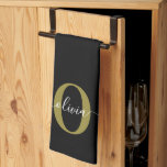 Personalised Monogram Script Name Black White Gold Tea Towel<br><div class="desc">This elegant monogram and stylish script name design can be given as a gift for a birthday, Mother's Day or any occasion. It can be personalised with the person's initial and name. You can change the font, font colour, font size and background colour using the Design Tool. Have fun as...</div>
