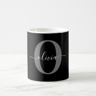 Personalised Monogram Script Name Black White Grey Coffee Mug