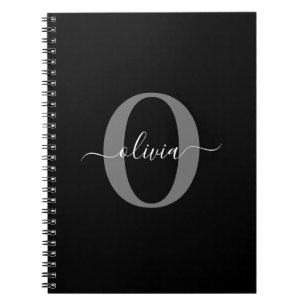 Personalised Monogram Script Name Black White Grey Notebook