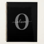 Personalised Monogram Script Name Black White Grey Planner<br><div class="desc">This elegant monogram and stylish script name design can be given as a gift for a birthday, wedding, bridal shower, anniversary, Mother's Day or any occasion. It can be personalised with the person's initial and name. You can change the font, font colour, font size and background colour using the Design...</div>