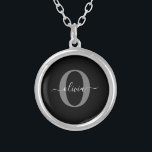 Personalised Monogram Script Name Black White Grey Silver Plated Necklace<br><div class="desc">This elegant monogram and stylish script name design can be given as a gift for a birthday, wedding, bridal shower, anniversary, Mother's Day or any occasion. It can be personalised with the person's initial and name. You can change the font, font colour, font size and background colour using the Design...</div>