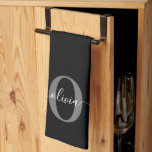 Personalised Monogram Script Name Black White Grey Tea Towel<br><div class="desc">This elegant monogram and stylish script name design can be given as a gift for a birthday, Mother's Day or any occasion. It can be personalised with the person's initial and name. You can change the font, font colour, font size and background colour using the Design Tool. Have fun as...</div>