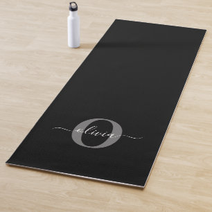 Personalised Monogram Script Name Black White Grey Yoga Mat