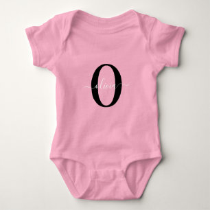 Personalised Monogram Script Name Black White Pink Baby Bodysuit