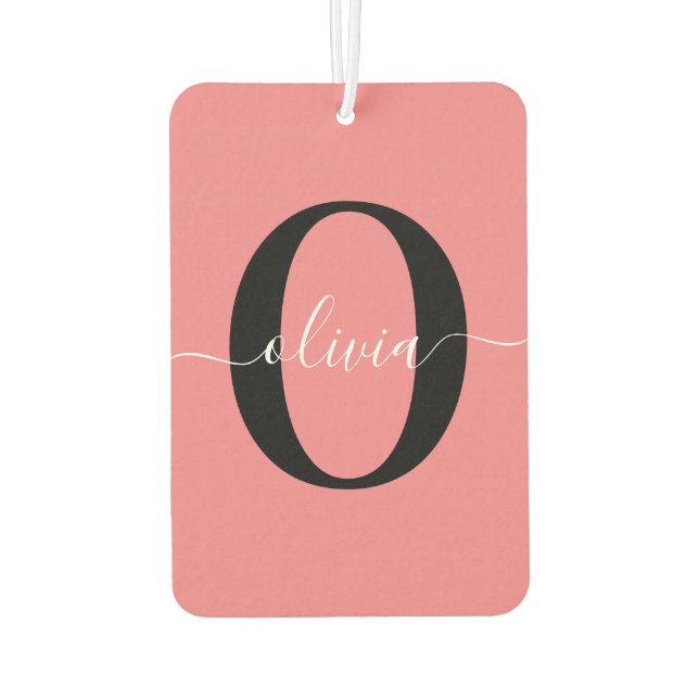 Personalised Monogram Script Name Black White Pink Car Air Freshener (Back)