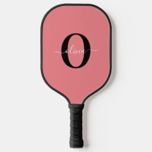 Personalised Monogram Script Name Black White Pink Pickleball Paddle