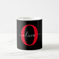 Personalised Monogram Script Name Black White Red