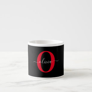 Personalised Monogram Script Name Black White Red Espresso Cup