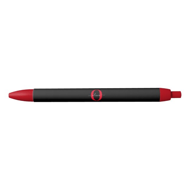 Personalised Monogram Script Name Black White Red Ink Pen (Front)