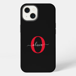 Personalised Monogram Script Name Black White Red iPhone 13 Case