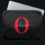 Personalised Monogram Script Name Black White Red Laptop Sleeve<br><div class="desc">This elegant monogram and stylish script name design can be given as a gift for a birthday, wedding, bridal shower, anniversary, Mother's Day or any occasion. It can be personalised with the person's initial and name. You can change the font, font colour, font size and background colour using the Design...</div>
