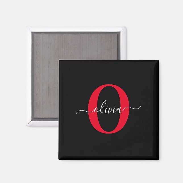 Personalised Monogram Script Name Black White Red Magnet (Front/Back)