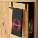 Personalised Monogram Script Name Black White Red Tea Towel<br><div class="desc">This elegant monogram and stylish script name design can be given as a gift for a birthday, Mother's Day or any occasion. It can be personalised with the person's initial and name. You can change the font, font colour, font size and background colour using the Design Tool. Have fun as...</div>