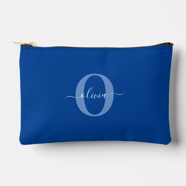 Personalised Monogram Script Name Blue White Accessory Pouch (Front)