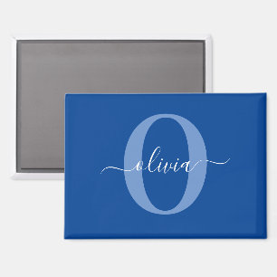 Personalised Monogram Script Name Blue White Magnet