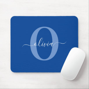 Personalised Monogram Script Name Blue White Mouse Pad