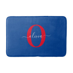 Personalised Monogram Script Name Blue White Red Bath Mat