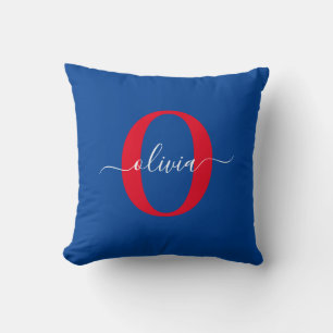 Personalised Monogram Script Name Blue White Red Cushion