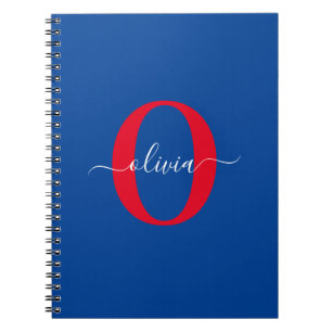 Personalised Monogram Script Name Blue White Red Notebook
