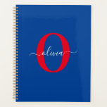Personalised Monogram Script Name Blue White Red Planner<br><div class="desc">This elegant monogram and stylish script name design can be given as a gift for a birthday, wedding, bridal shower, anniversary, Mother's Day or any occasion. It can be personalised with the person's initial and name. You can change the font, font colour, font size and background colour using the Design...</div>
