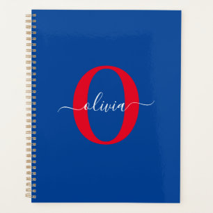 Personalised Monogram Script Name Blue White Red Planner