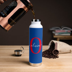 Personalised Monogram Script Name Blue White Red Water Bottle