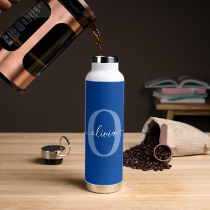 Personalised Monogram Script Name Blue White Water Bottle