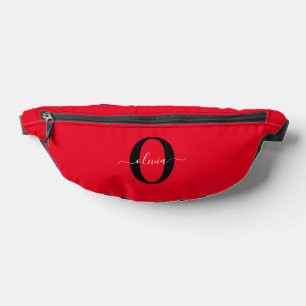 Personalised Monogram Script Name Red Black White Bum Bags