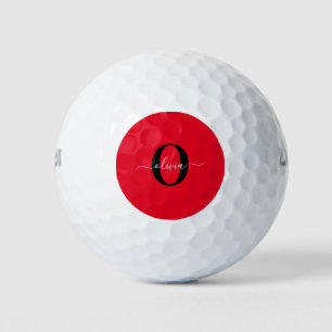 Personalised Monogram Script Name Red Black White Golf Balls