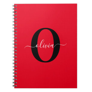 Personalised Monogram Script Name Red Black White Notebook