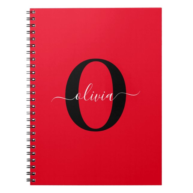 Personalised Monogram Script Name Red Black White Notebook (Front)