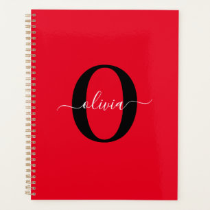 Personalised Monogram Script Name Red Black White Planner
