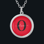 Personalised Monogram Script Name Red Black White Silver Plated Necklace<br><div class="desc">This elegant monogram and stylish script name design can be given as a gift for a birthday, wedding, bridal shower, anniversary, Mother's Day or any occasion. It can be personalised with the person's initial and name. You can change the font, font colour, font size and background colour using the Design...</div>
