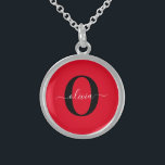 Personalised Monogram Script Name Red Black White Sterling Silver Necklace<br><div class="desc">This elegant monogram and stylish script name design can be given as a gift for a birthday, wedding, bridal shower, anniversary, Mother's Day or any occasion. It can be personalised with the person's initial and name. You can change the font, font colour, font size and background colour using the Design...</div>