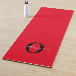 Personalised Monogram Script Name Red Black White Yoga Mat