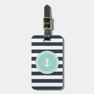 Personalised Monogram Seafoam and Navy Nautical Luggage Tag