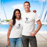Personalised Monogram Seahorse Nautical T-Shirt<br><div class="desc">A stylish nautical design featuring a seahorse,  personalised monogram initials and stylish navy blue and white stripes. Designed by Thisisnotme©</div>