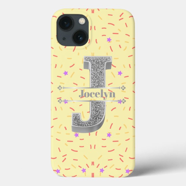 Personalised Monogram Silver Initial J Your Name Case-Mate iPhone Case (Back)