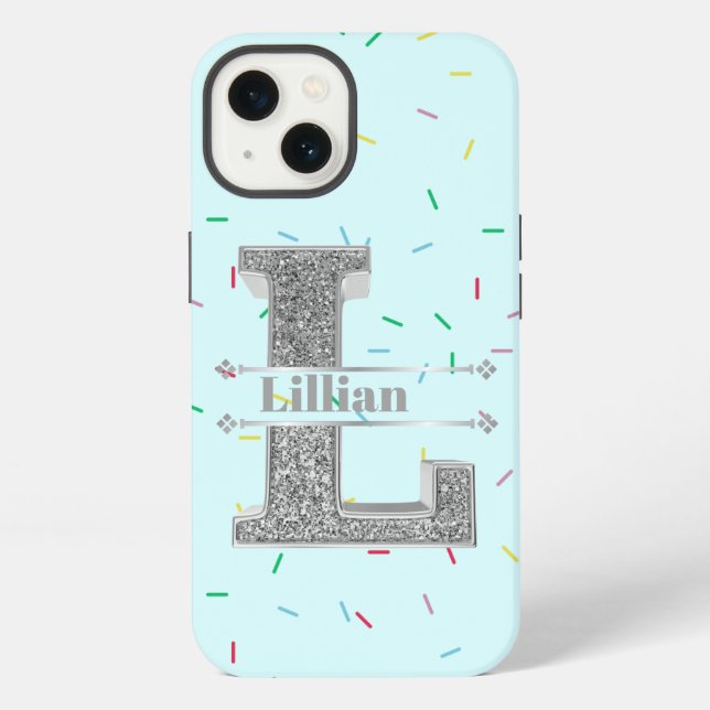 Personalised Monogram Silver Initial L Your Name   iPhone Case (Back)
