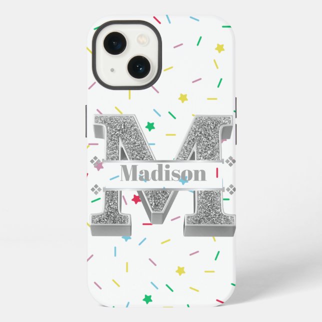 Personalised Monogram Silver Initial M Your Name   iPhone Case (Back)