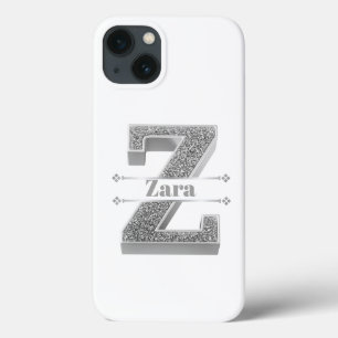 Personalised Monogram Silver Initial Z Your Name iPhone 13 Case
