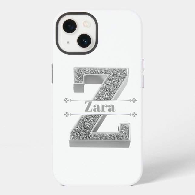 Personalised Monogram Silver Initial Z Your Name   iPhone Case (Back)