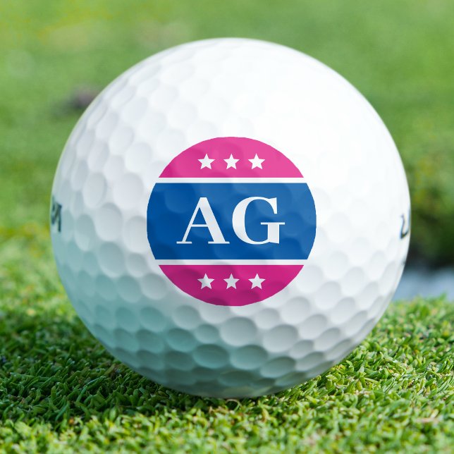 Personalised Monogram Stars Blue Pink Golf Balls (Creator Uploaded)
