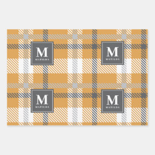 Personalised monogram tartan christmas wrapping paper sheet