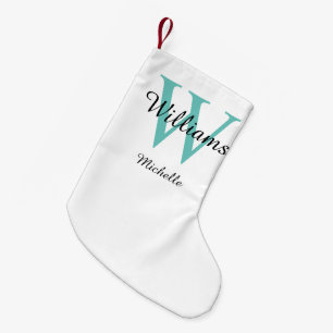 Personalised Monogram Teal Green Small Christmas Stocking