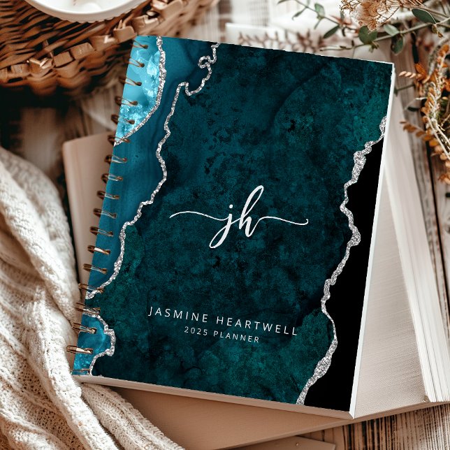 Personalised Monogram Teal Silver Agate 2027 Planner (Creator Uploaded)