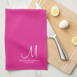 Personalised Monogram Template Family Name Modern Tea Towel<br><div class="desc">Custom Upload Add Your Photo Design or Logo Text Elegant Modern Cute Personalised Monogram Initial Name / Family Name Template Trendy Pink Kitchen Towel.</div>