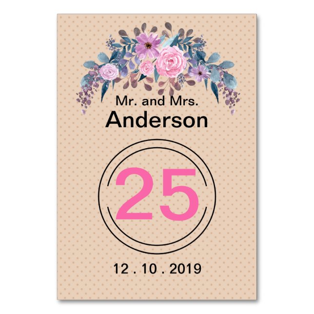 Personalised monogram text watercolor flower flora table number (Front)